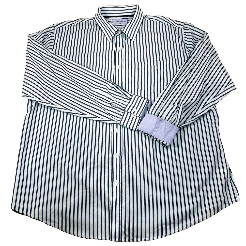 Croft Barrow Shirt Flip Cuff Striped Blue Green XXL Cotton Easy Care Preppy